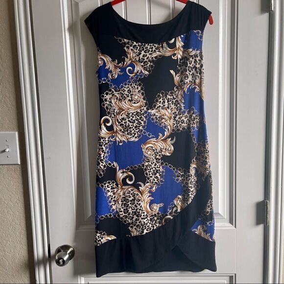 Tiana B. Leopard Baroque Print Tulip-Hem Boatneck Midi Sheath Dress SZ S EUC - Picture 8 of 14